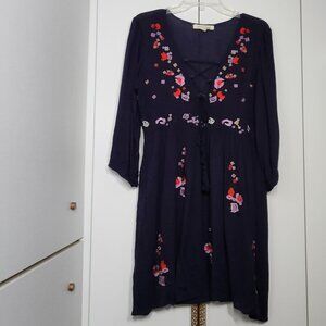 Morrisday The Label Embroidered Dress Size L Navy Blue